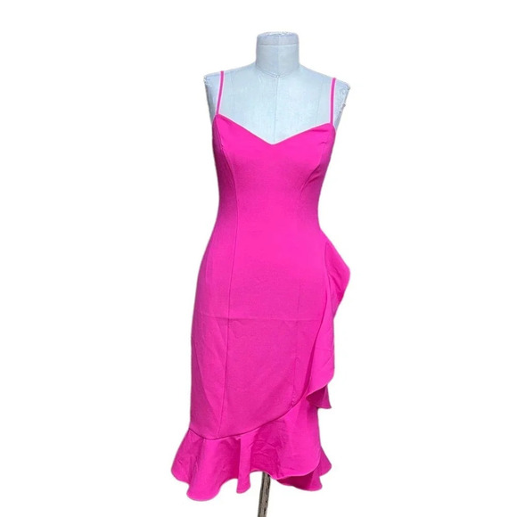 LIKELY Laverna Ruffle‎ Midi Dress Fuchsia Pink Size 0 - Picture 2 of 13